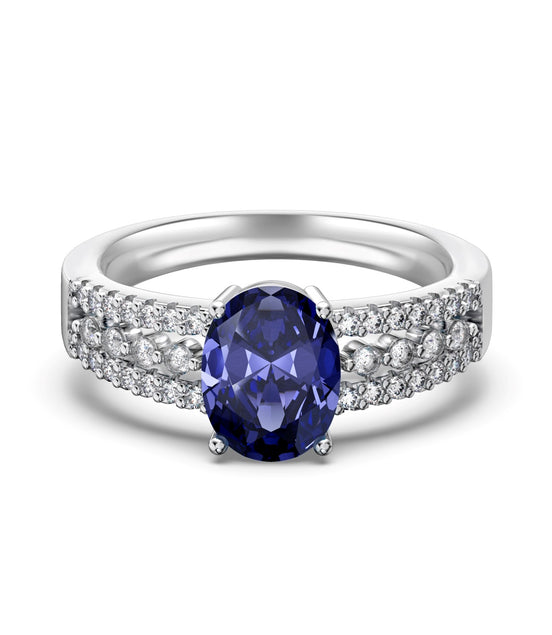 Ring made of 925 Sterling silver with blue zirconia in focus