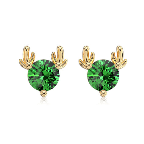 Reindeer earrings made of 925 silver gold-plated 14K with green zirconia stones