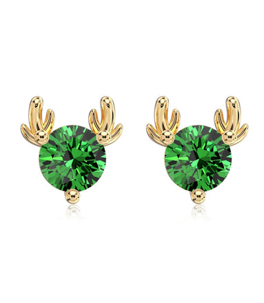 Reindeer earrings made of 925 silver gold-plated 14K with green zirconia stones