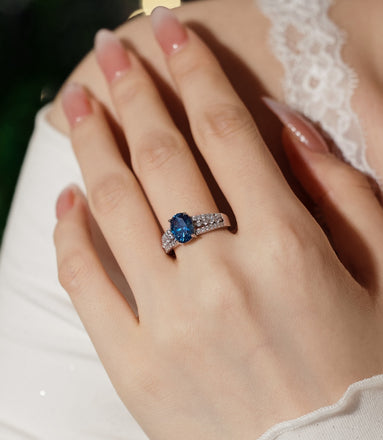 Ring made of 925 Sterling silver with blue zirconia in focus