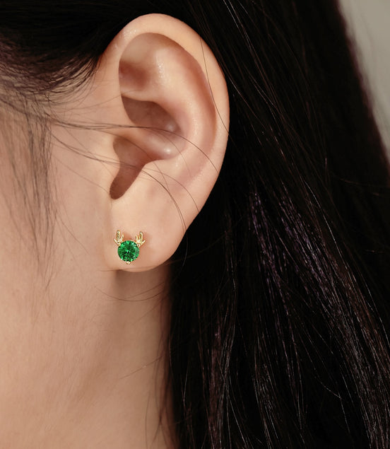 Reindeer earrings made of 925 silver gold-plated 14K with green zirconia stones