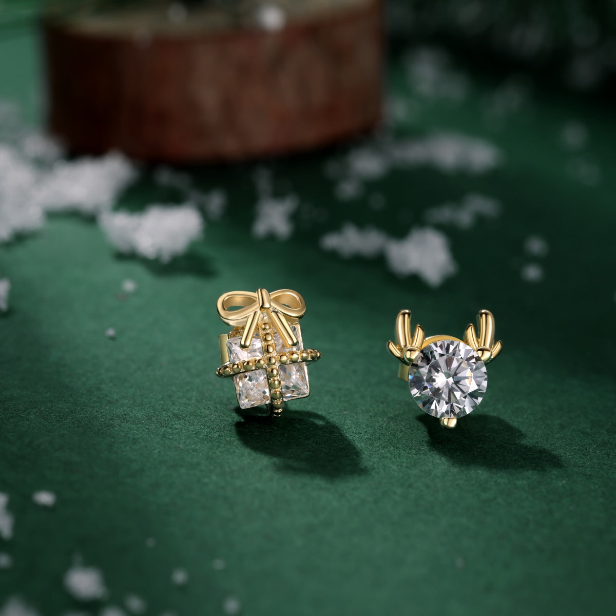 925 silver stud earrings – Christmas set with zirconia and 14K gold plating