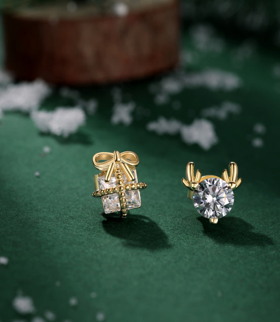 925 silver stud earrings – Christmas set with zirconia and 14K gold plating
