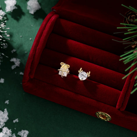 925 silver stud earrings – Christmas set with zirconia and 14K gold plating