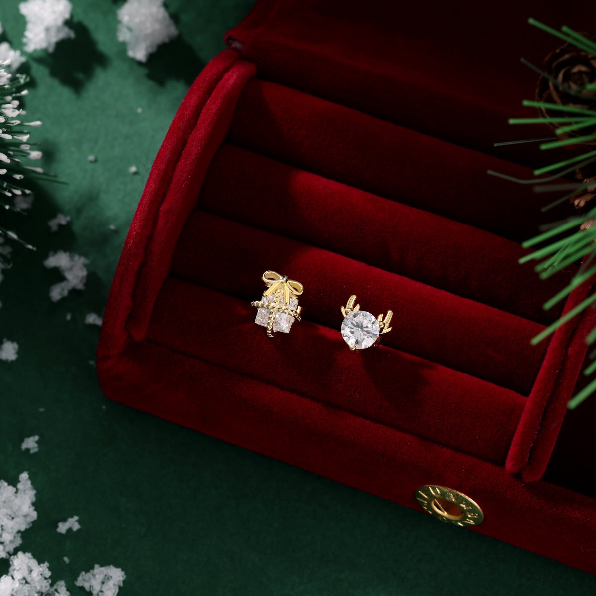 925 silver stud earrings – Christmas set with zirconia and 14K gold plating