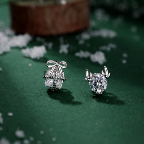 925 silver stud earrings – Christmas set with zirconia and 14K gold plating