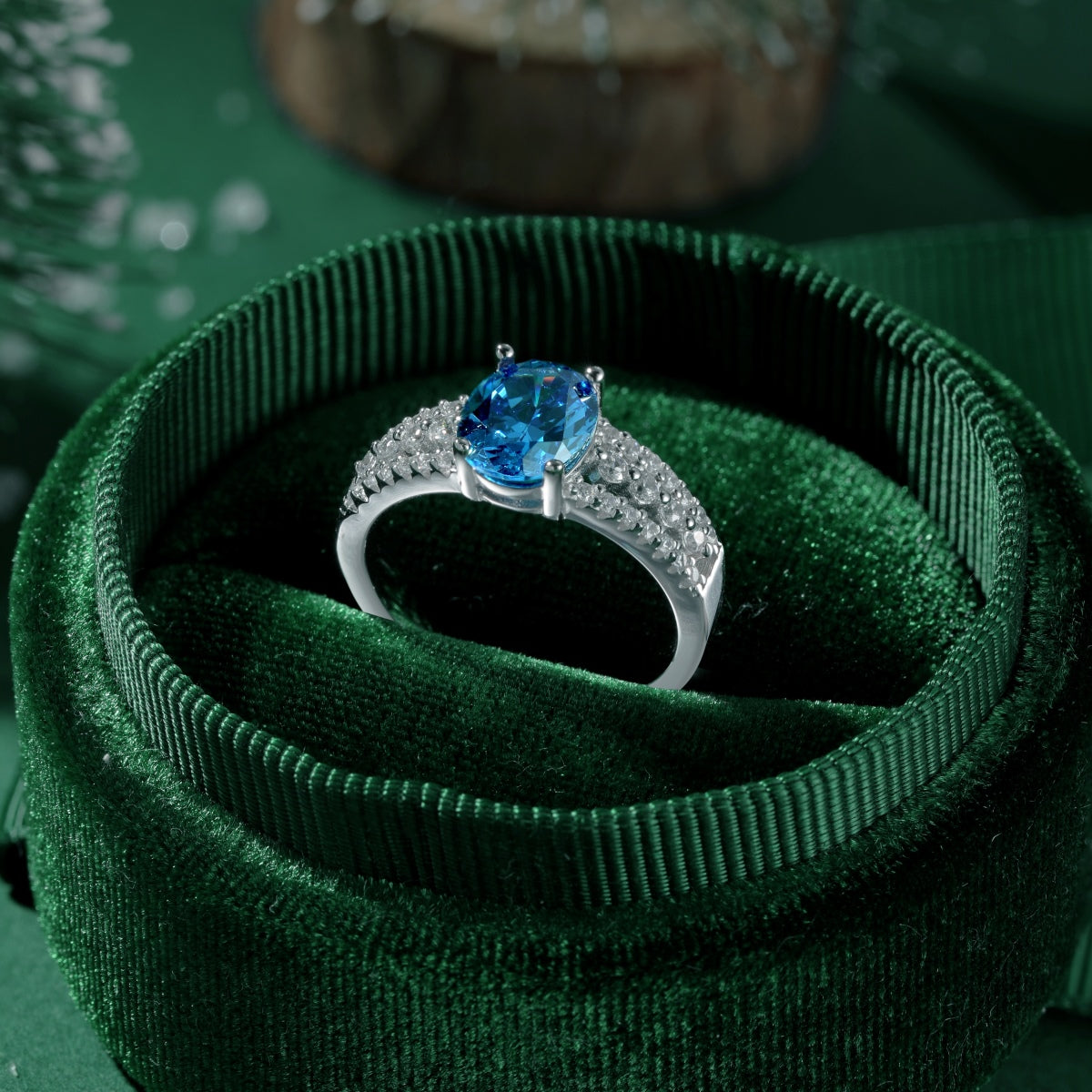 خاتم مصنوع من الفضة الإسترلينية عيار 925 مرصع بحجر الزركونيا الأزرق