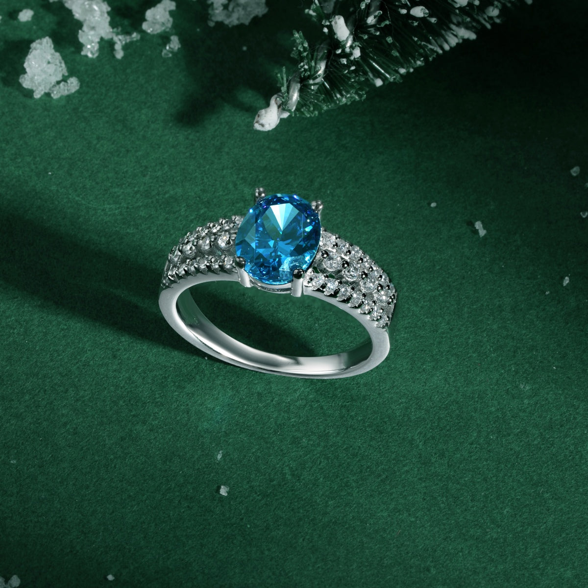 خاتم مصنوع من الفضة الإسترلينية عيار 925 مرصع بحجر الزركونيا الأزرق