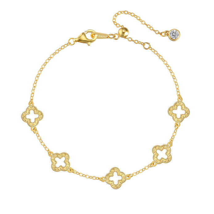 Gold-plated 925 silver bracelet with clover leaf pendants