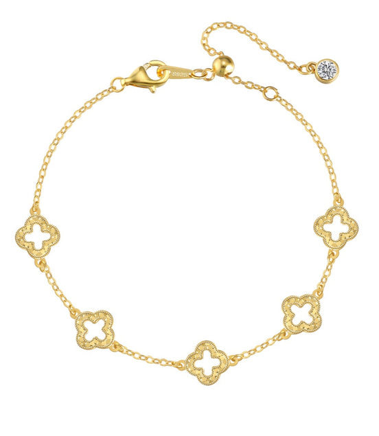 Gold-plated 925 silver bracelet with clover leaf pendants