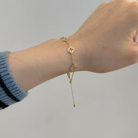 Gold-plated 925 silver bracelet with clover leaf pendants