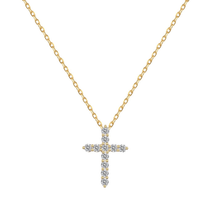 18K gold-plated chain made of 925 sterling silver with a large cross pendant and zirconia