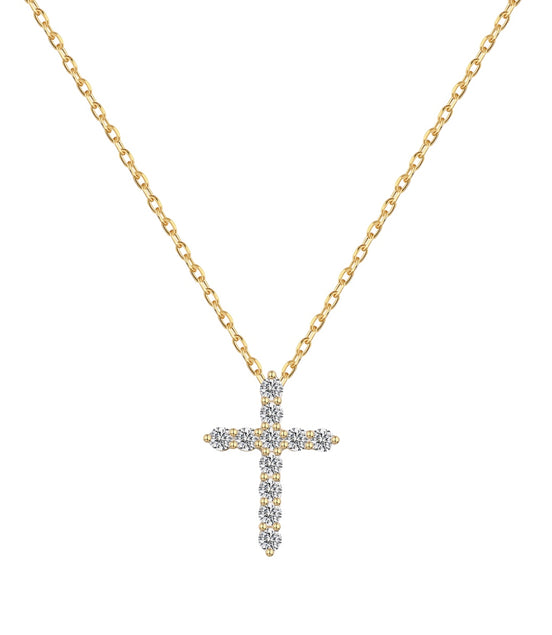 18K gold-plated chain made of 925 sterling silver with a large cross pendant and zirconia