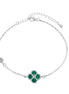 925 Silver Bracelet Cloverleaf Zirconia Green &amp; White - Adjustable