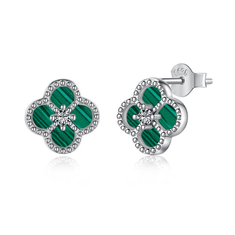 Cloverleaf stud earrings 925 silver zirconia flower, silver, green, black, grey