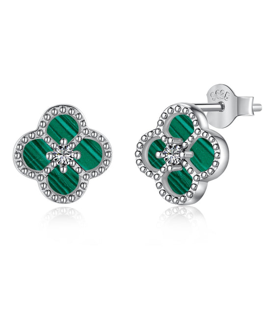 Cloverleaf stud earrings 925 silver zirconia flower, silver, green, black, grey