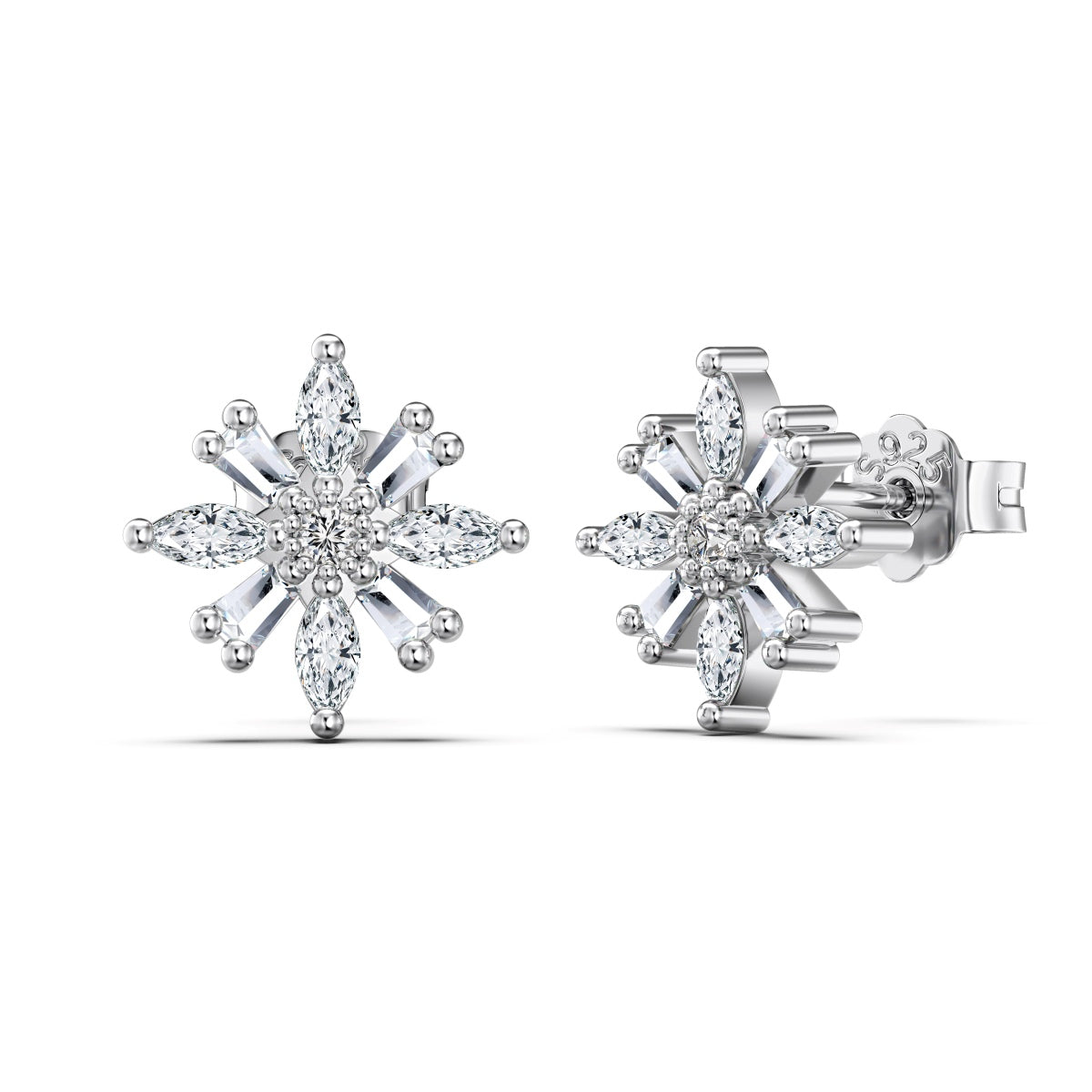 Elegant stud earrings made of 925 sterling silver with zirconia stones