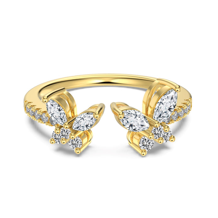 Zirconia butterfly ring – 18K gold-plated, 925 silver