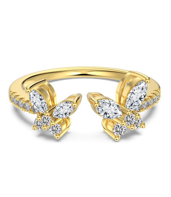 Zirconia butterfly ring – 18K gold-plated, 925 silver