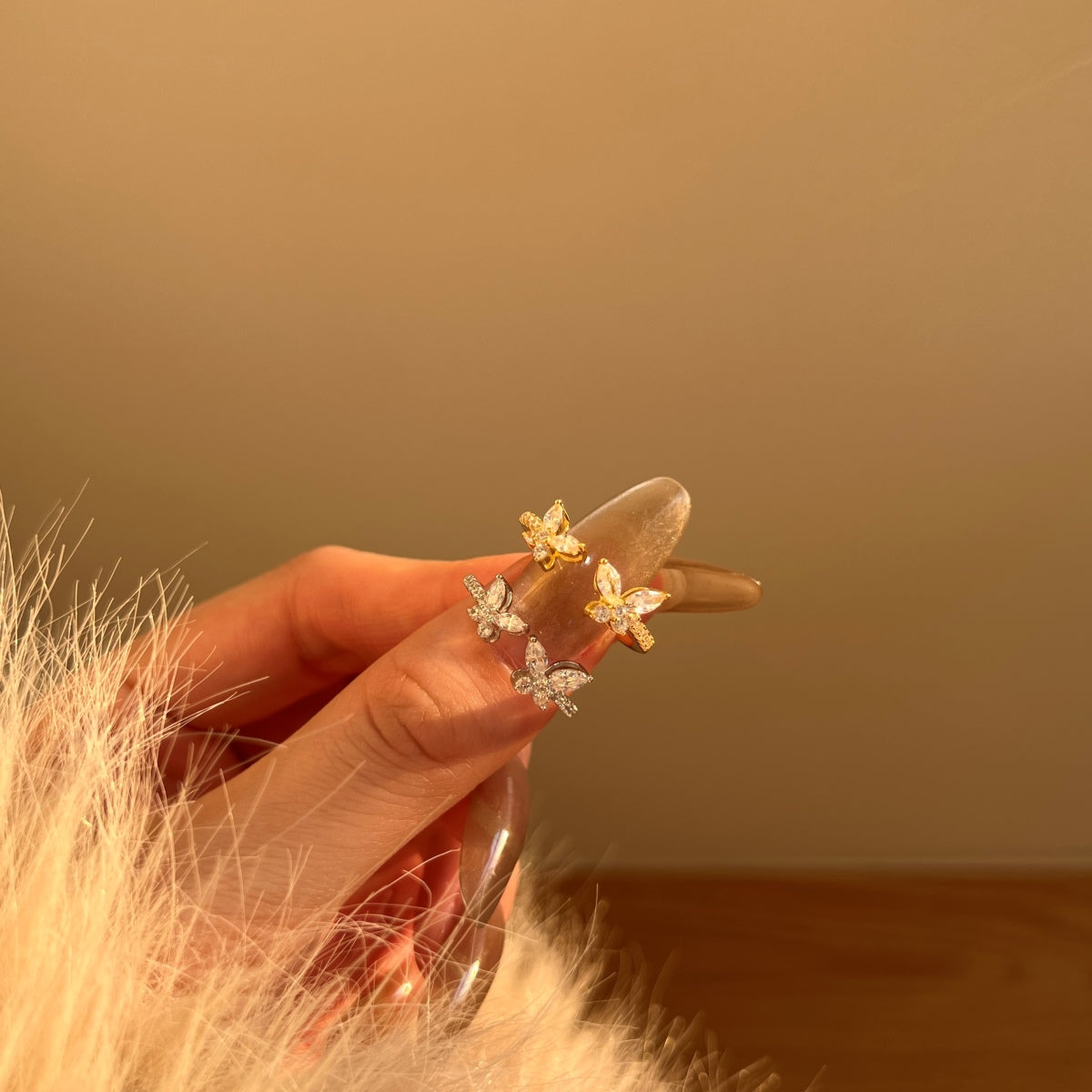 Zirconia butterfly ring – 18K gold-plated, 925 silver