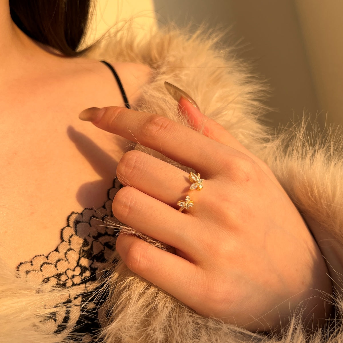 Zirconia butterfly ring – 18K gold-plated, 925 silver