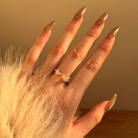 Zirconia butterfly ring – 18K gold-plated, 925 silver