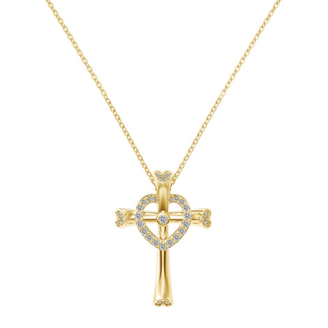 14K gold-plated chain made of 925 sterling silver with cross pendant &amp; heart