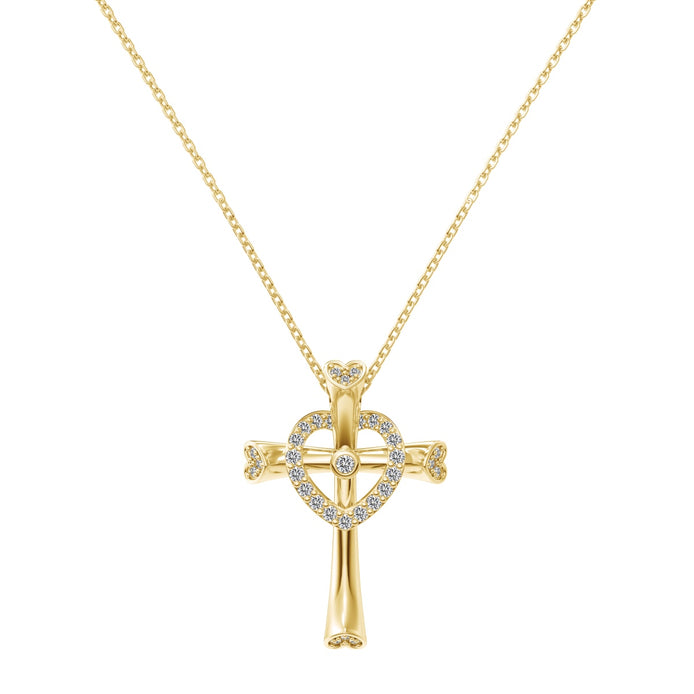 14K gold-plated chain made of 925 sterling silver with cross pendant &amp; heart