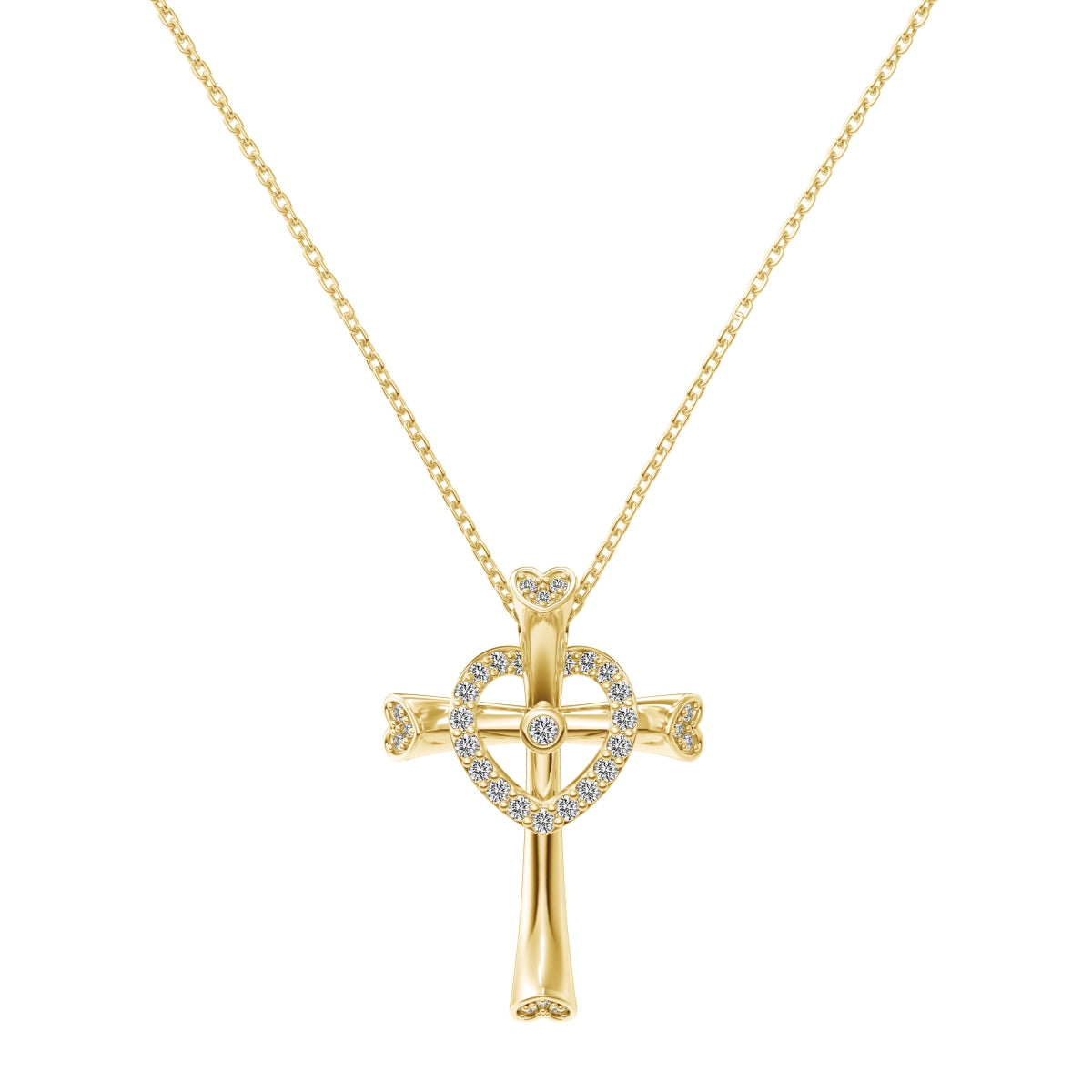 14K gold-plated chain made of 925 sterling silver with cross pendant & heart