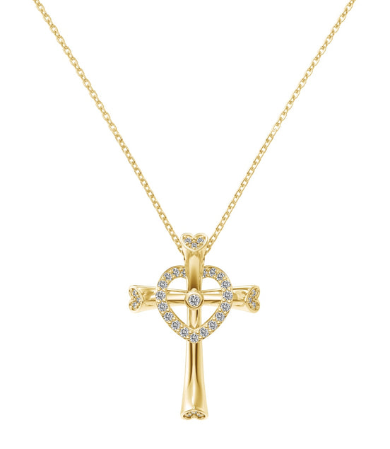 14K gold-plated chain made of 925 sterling silver with cross pendant &amp; heart