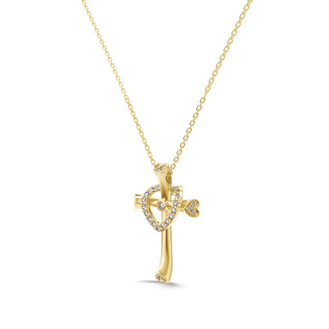 14K gold-plated chain made of 925 sterling silver with cross pendant &amp; heart