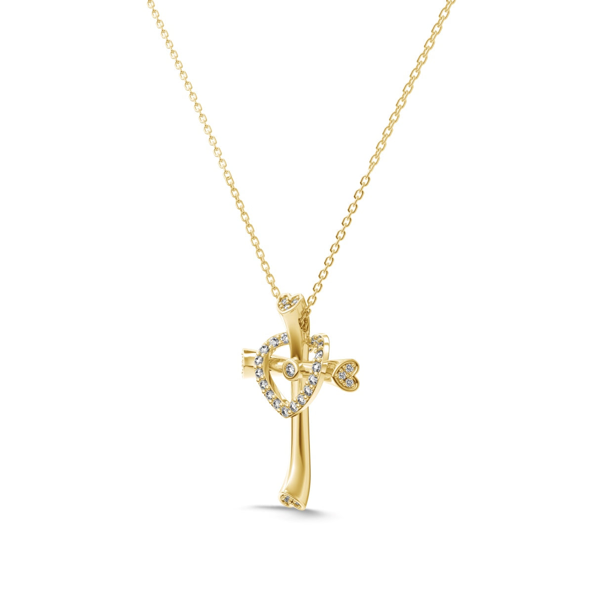 14K gold-plated chain made of 925 sterling silver with cross pendant & heart
