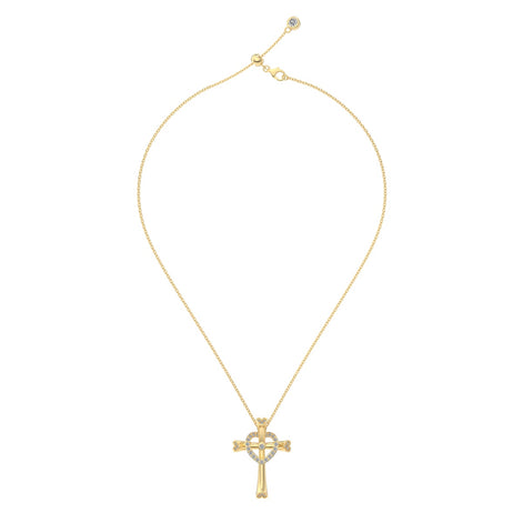 14K gold-plated chain made of 925 sterling silver with cross pendant &amp; heart