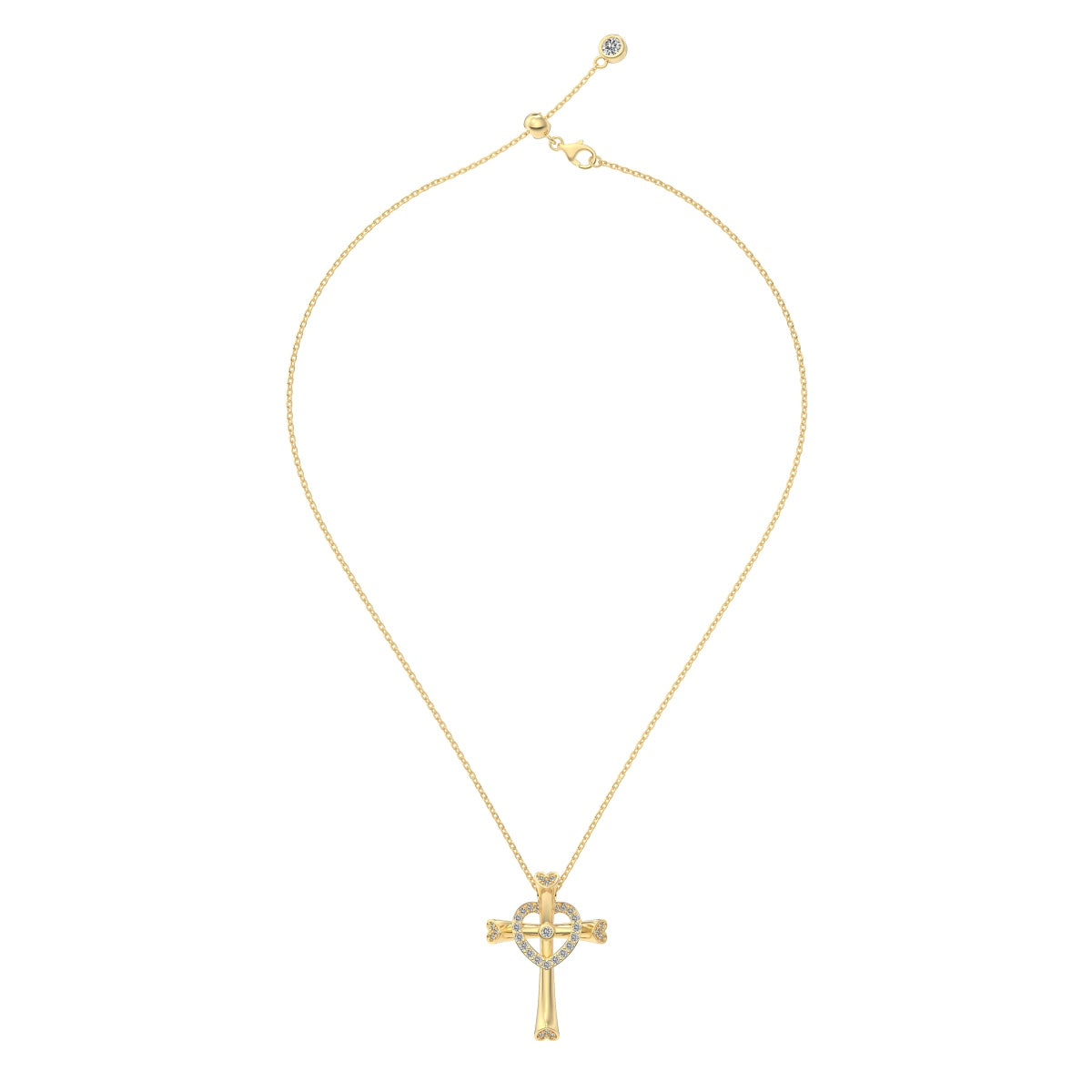 14K gold-plated chain made of 925 sterling silver with cross pendant & heart