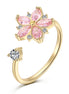Adjustable 925 silver ring – 18K gold-plated with zirconia flower