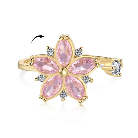 Adjustable 925 silver ring – 18K gold-plated with zirconia flower