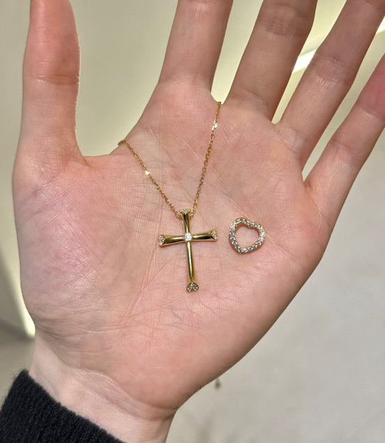 14K gold-plated chain made of 925 sterling silver with cross pendant &amp; heart