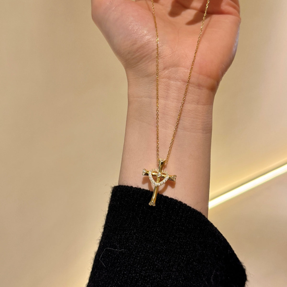 14K gold-plated chain made of 925 sterling silver with cross pendant & heart