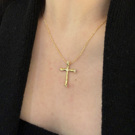 14K gold-plated chain made of 925 sterling silver with cross pendant &amp; heart