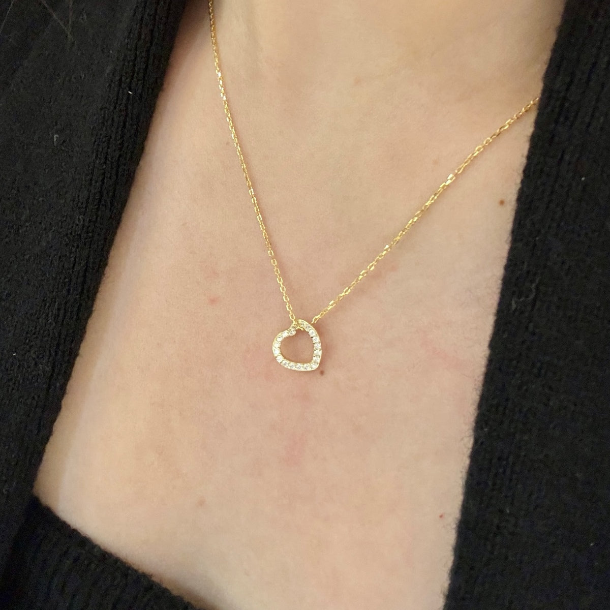 14K gold-plated chain made of 925 sterling silver with cross pendant & heart