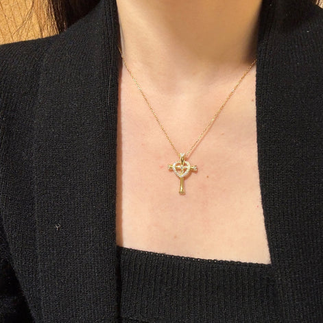 14K gold-plated chain made of 925 sterling silver with cross pendant &amp; heart