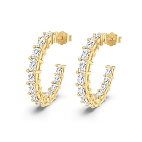 Hoop earrings 14K gold-plated 925 silver with zirconia, 16 mm