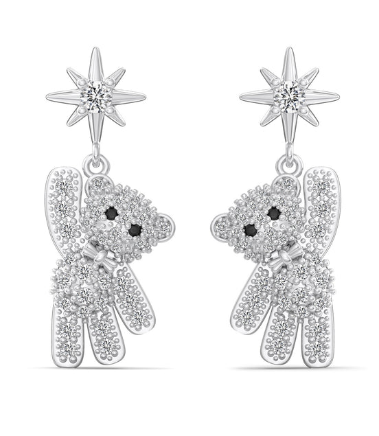 Teddy bear sterling silver earrings with zirconia stones