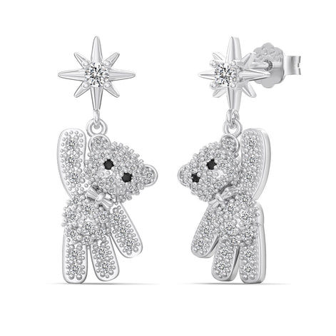 Teddy bear sterling silver earrings with zirconia stones