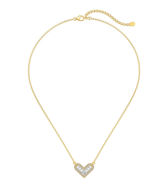 14K gold-plated chain made of 925 sterling silver with heart pendant &amp; zirconia stones