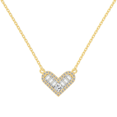 14K gold-plated chain made of 925 sterling silver with heart pendant &amp; zirconia stones