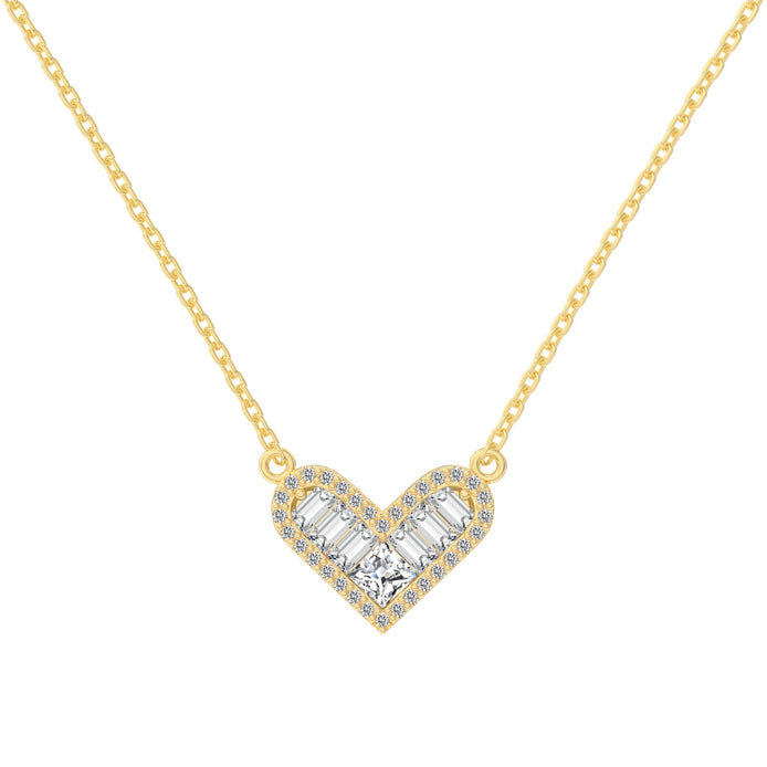 14K gold-plated chain made of 925 sterling silver with heart pendant &amp; zirconia stones