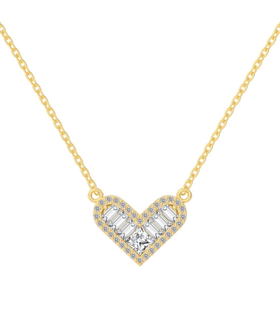 14K gold-plated chain made of 925 sterling silver with heart pendant &amp; zirconia stones