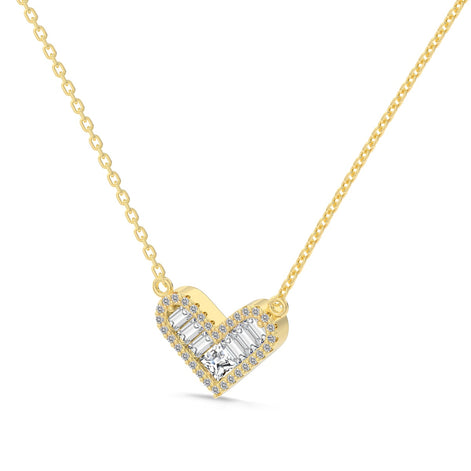 14K gold-plated chain made of 925 sterling silver with heart pendant &amp; zirconia stones