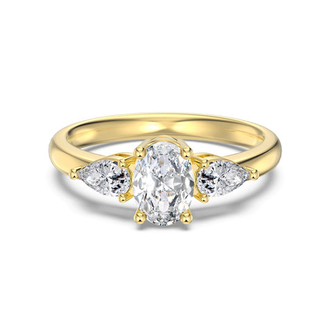 14K gold-plated 925 silver ring with oval zirconia and sparkling accents